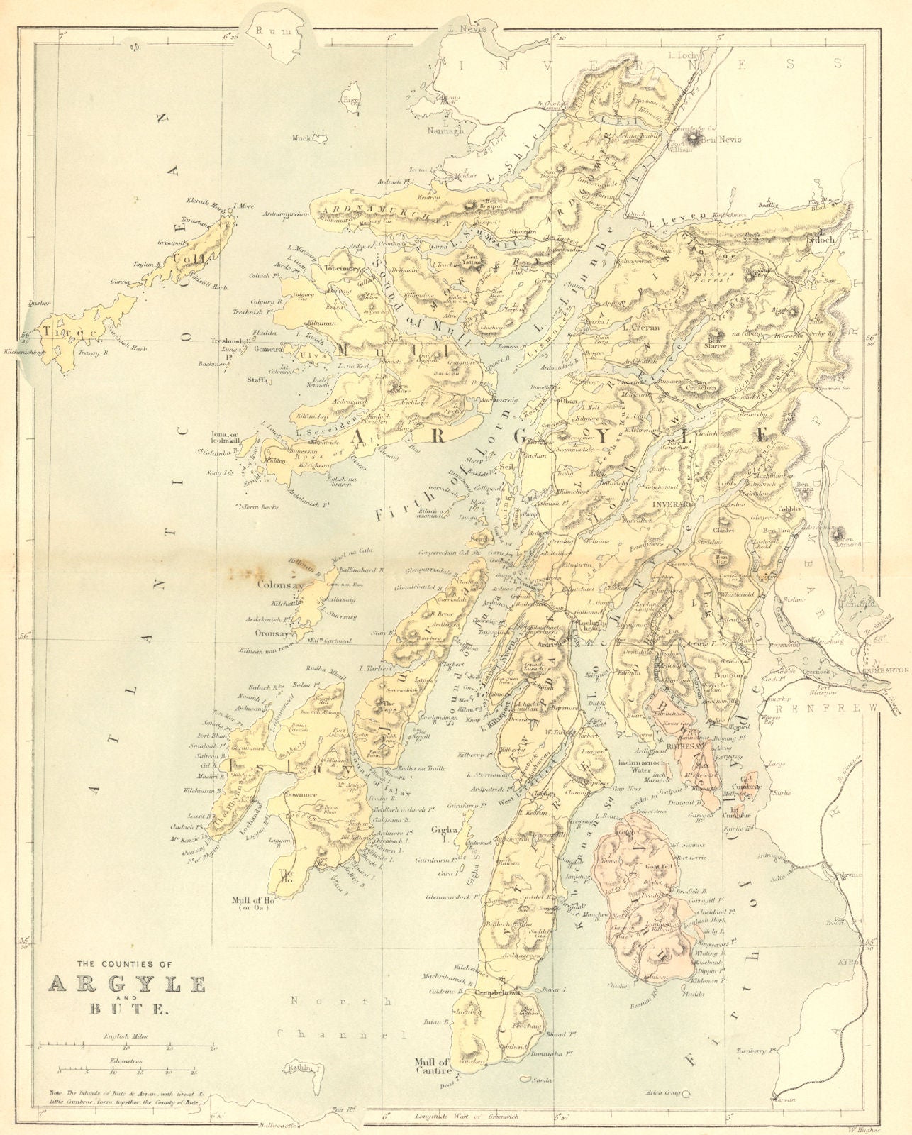 SCOTLAND. Argyle & Bute. Virtue 1860 old antique vintage map plan chart